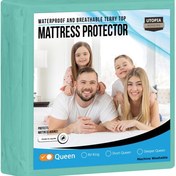 Utopia Bedding Waterproof Mattress Protector Queen Size, Premium Terry Mattress Cover 200 GSM, Breathable, Fitted Style with Stretchable Pockets (Spablue)